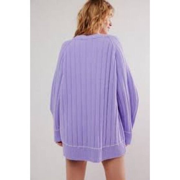 NEW FREE PEOPLE VENUS RIBBED FABRICATION SWEATER TUNIC IN PURPLE SZ XS - Picture 2 of 9